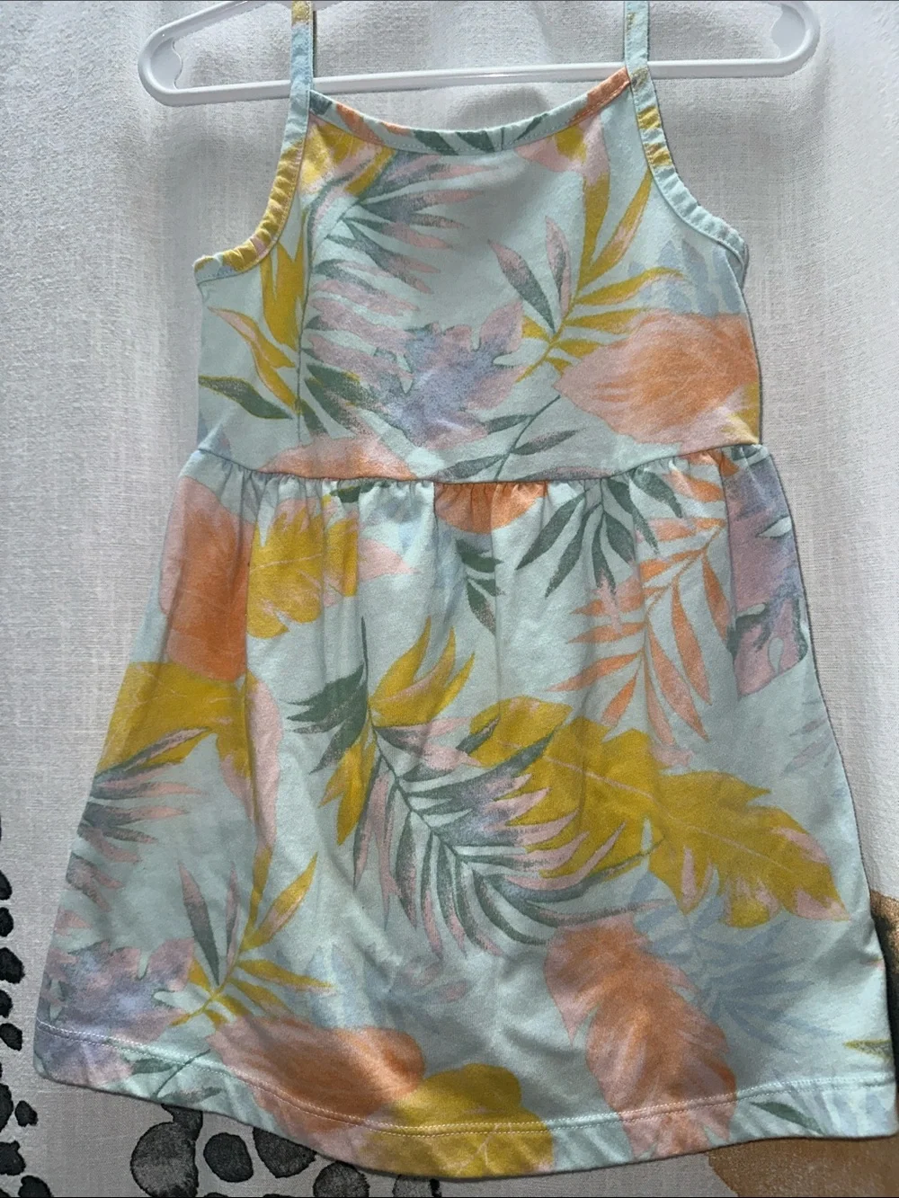 Carter's Mint Tropical Leaf Sundress with Yellow & Peach Accents